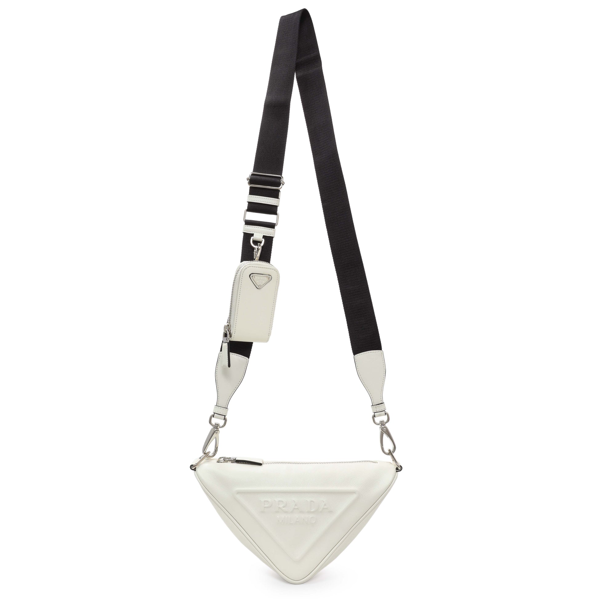 Exclusive Prada White Grace Lux Triangle Shoulder Bag — Front View