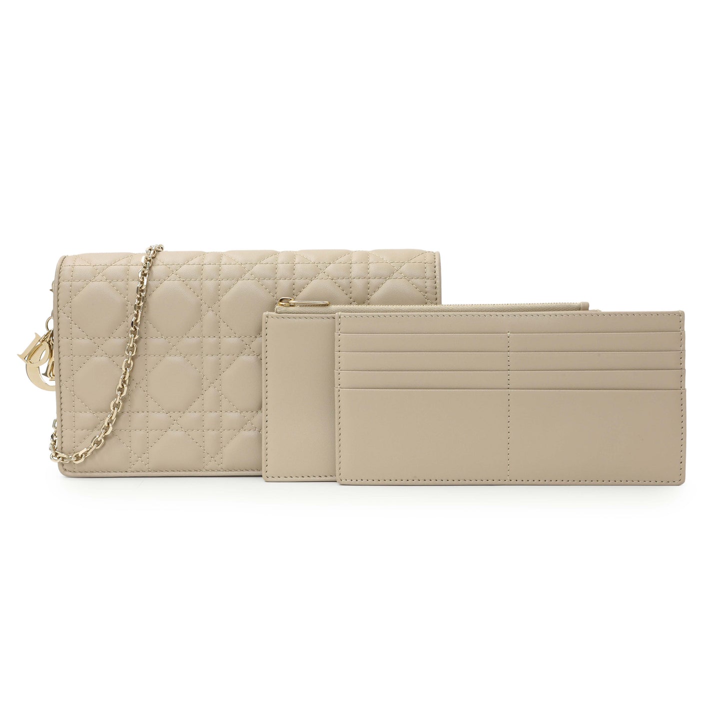 Exclusive Christian Dior Beige Lambskin Cannage Lady Dior Pouch — Front View