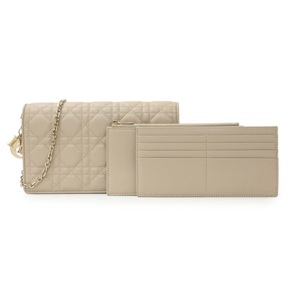 Exclusive Christian Dior Beige Lambskin Cannage Lady Dior Pouch — Front View