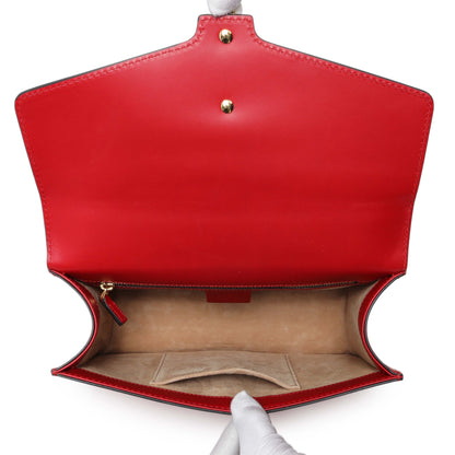 Exclusive Gucci Hibiscus Red Calfskin Small Sylvie Shoulder Bag — Top View