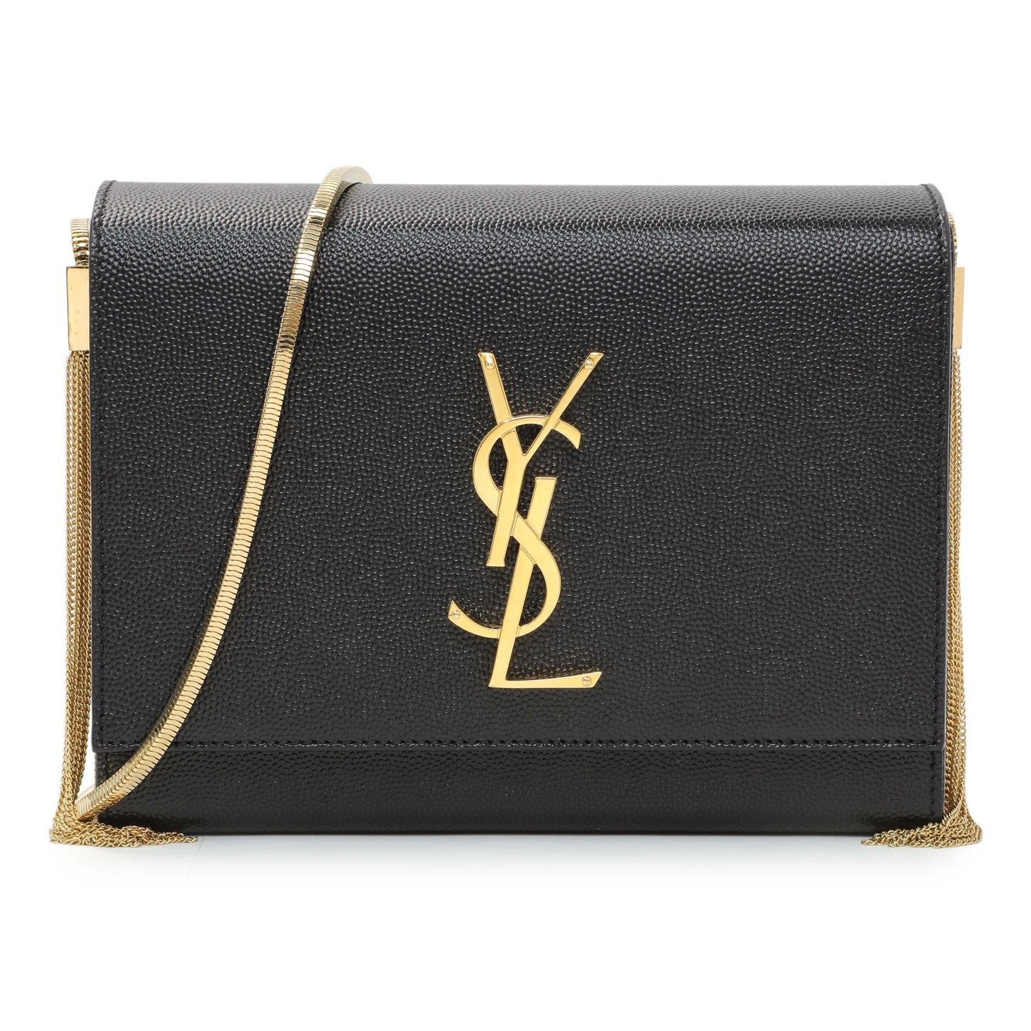 Exclusive Saint Laurent Black Grain de Poudre Monogram Kate Box Chain Crossbody Bag — Front View