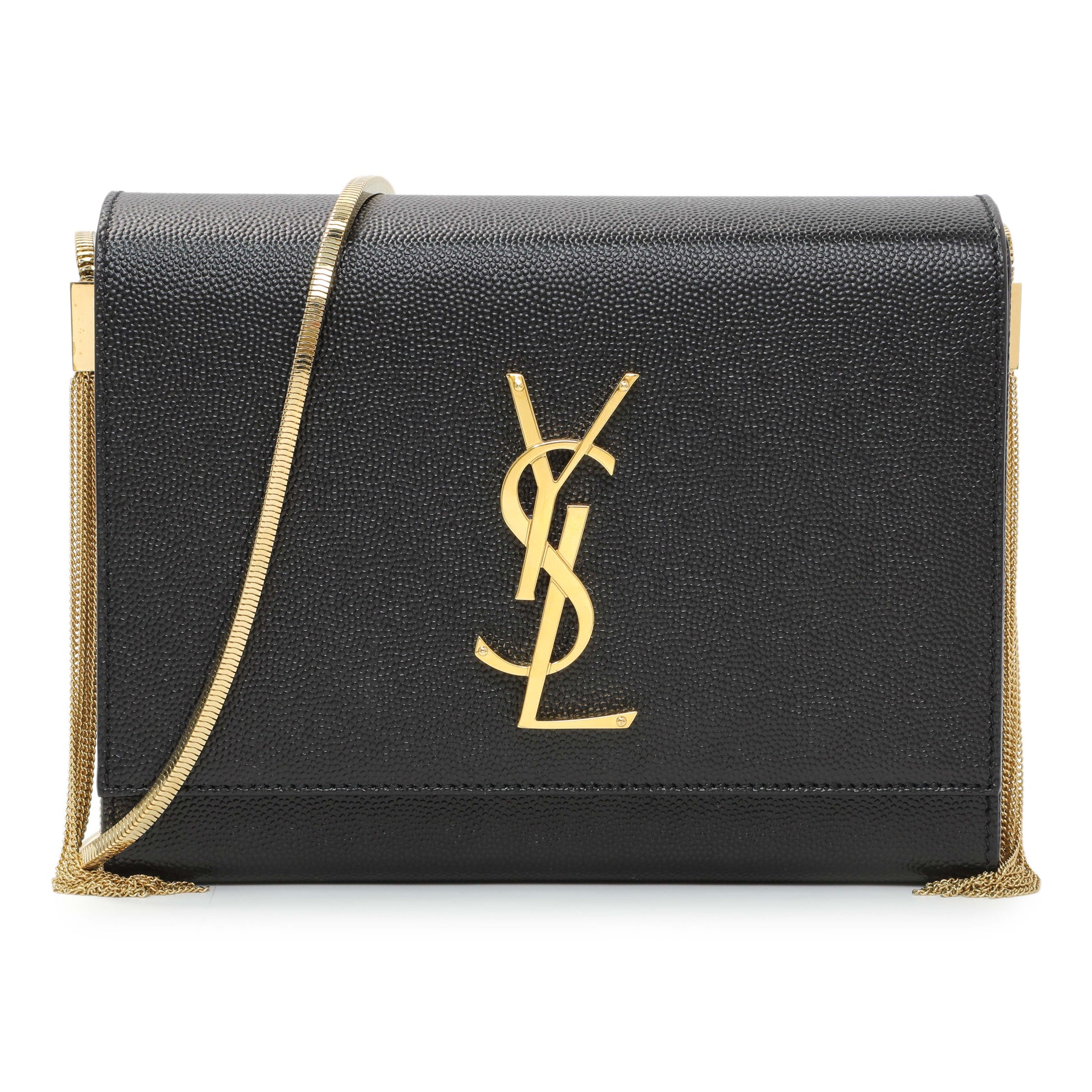 Exclusive Saint Laurent Black Grain de Poudre Monogram Kate Box Chain Crossbody Bag — Front View