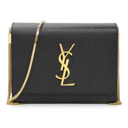 Exclusive Saint Laurent Black Grain de Poudre Monogram Kate Box Chain Crossbody Bag — Front View