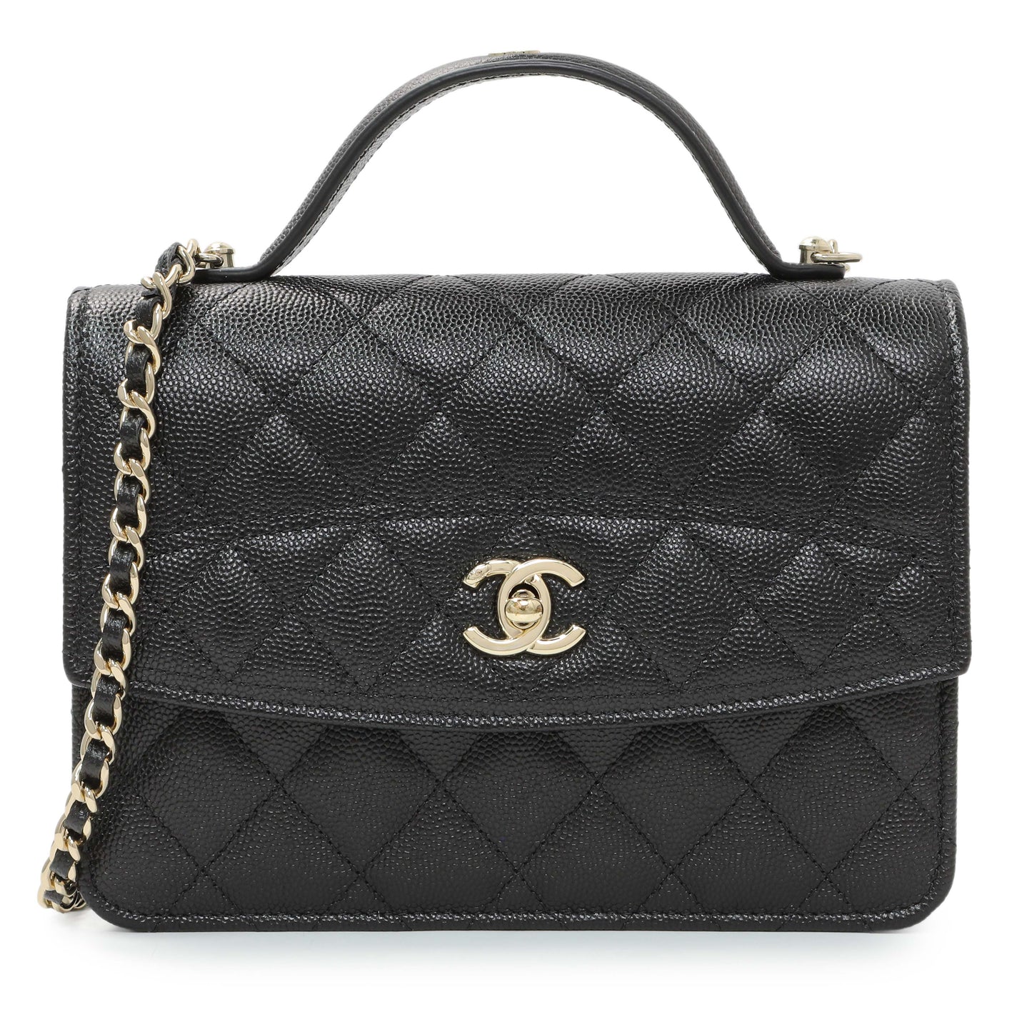 Exclusive Chanel Black Quilted Caviar Trendy Handle Clutch with Chain — Front View
