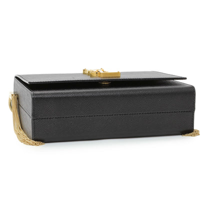 Exclusive Saint Laurent Black Grain de Poudre Monogram Kate Box Chain Crossbody Bag — Back View