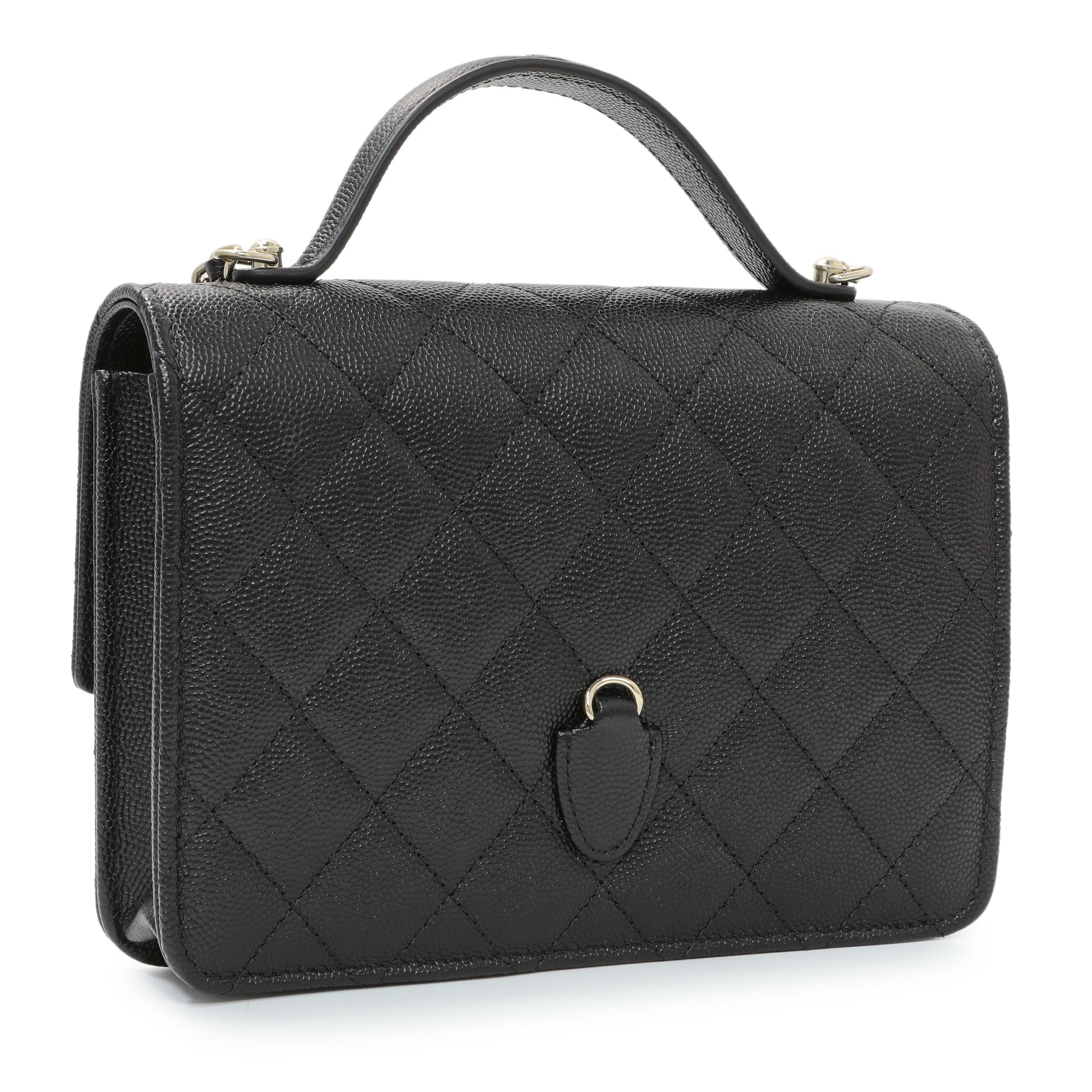 Exclusive Chanel Black Quilted Caviar Trendy Handle Clutch with Chain — Side View
