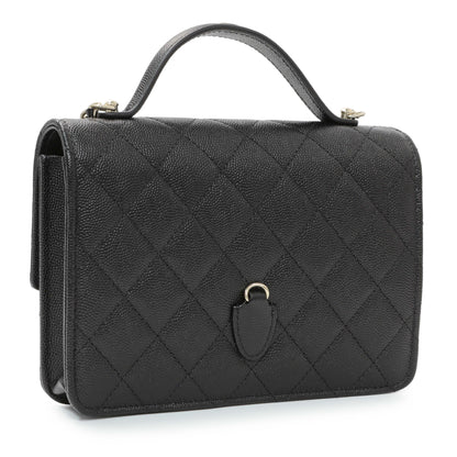 Exclusive Chanel Black Quilted Caviar Trendy Handle Clutch with Chain — Side View
