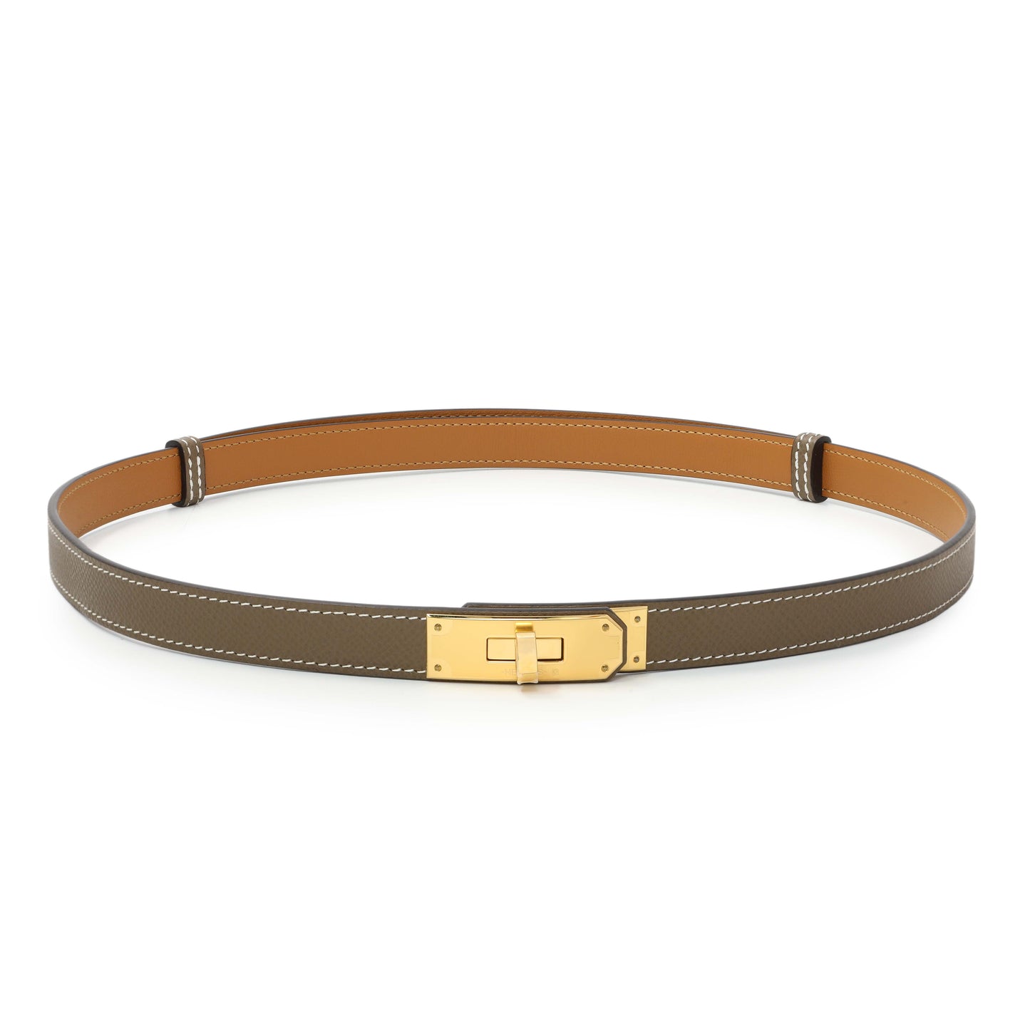 Exclusive Hermes Etoupe Epsom Kelly Belt — Front View