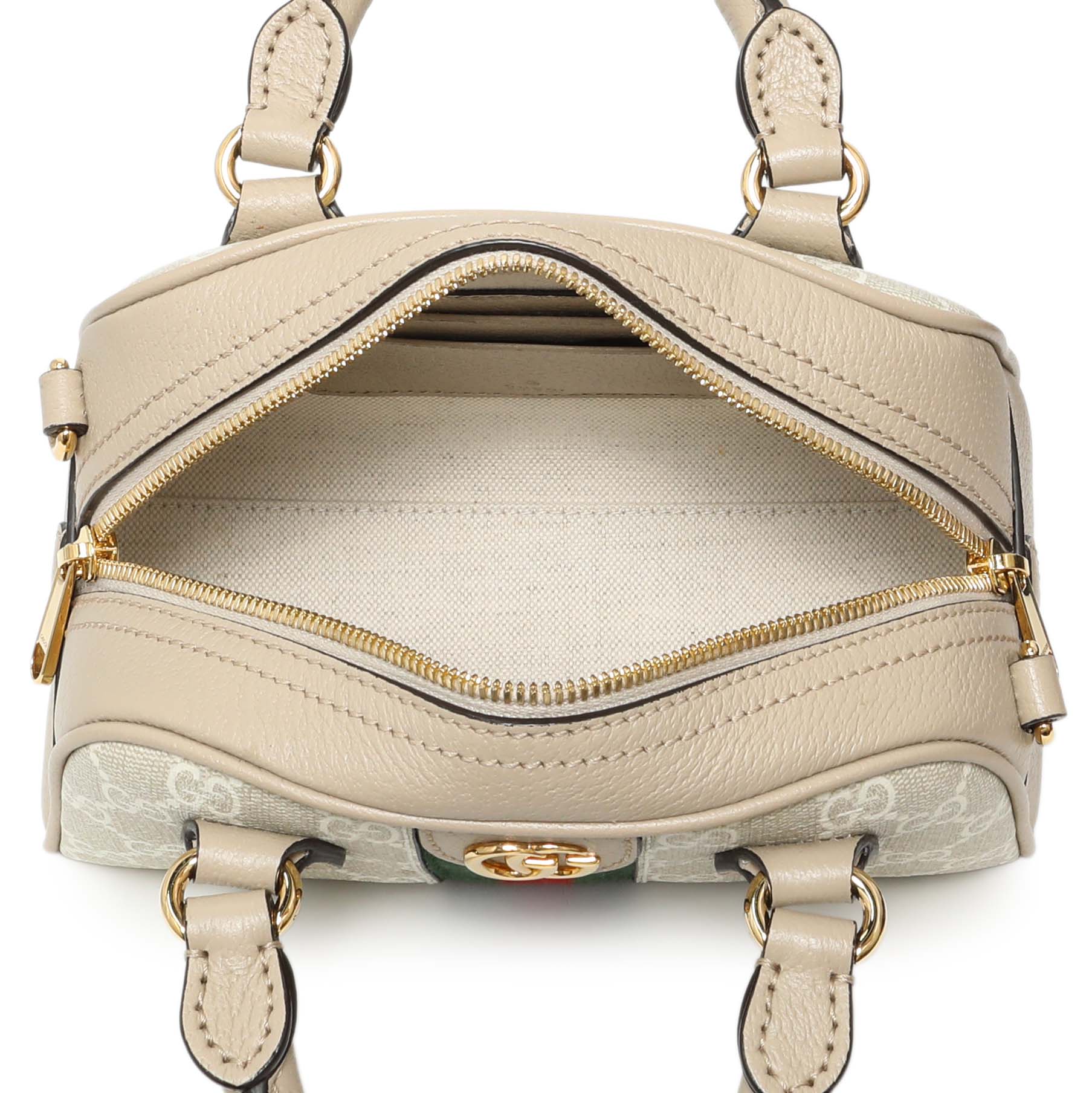 Exclusive Gucci Supreme Monogram Dollar Calfskin Web Mini Ophidia Top Handle Bowler Bag — Top View