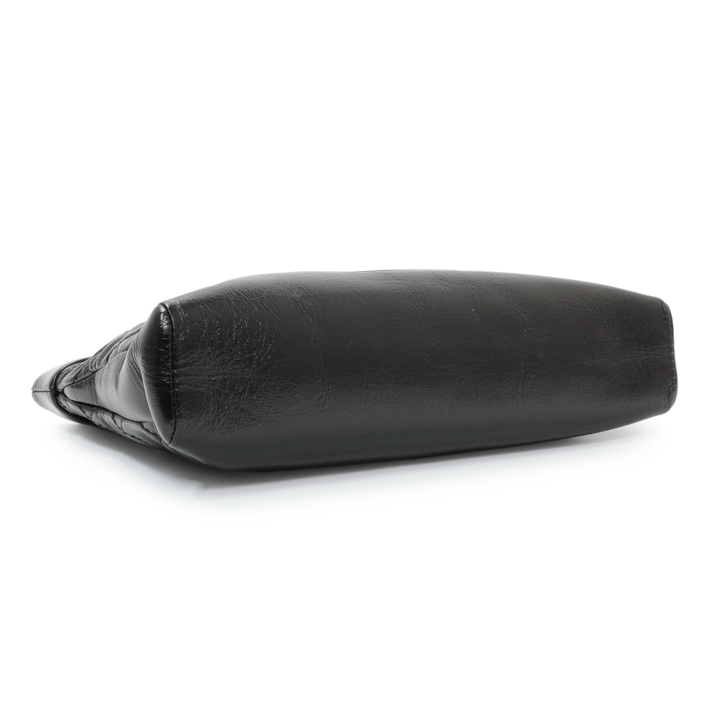 Exclusive Chanel Black Shiny Crumpled Calfskin Quilted Mini 31 Shopping Bag — Back View