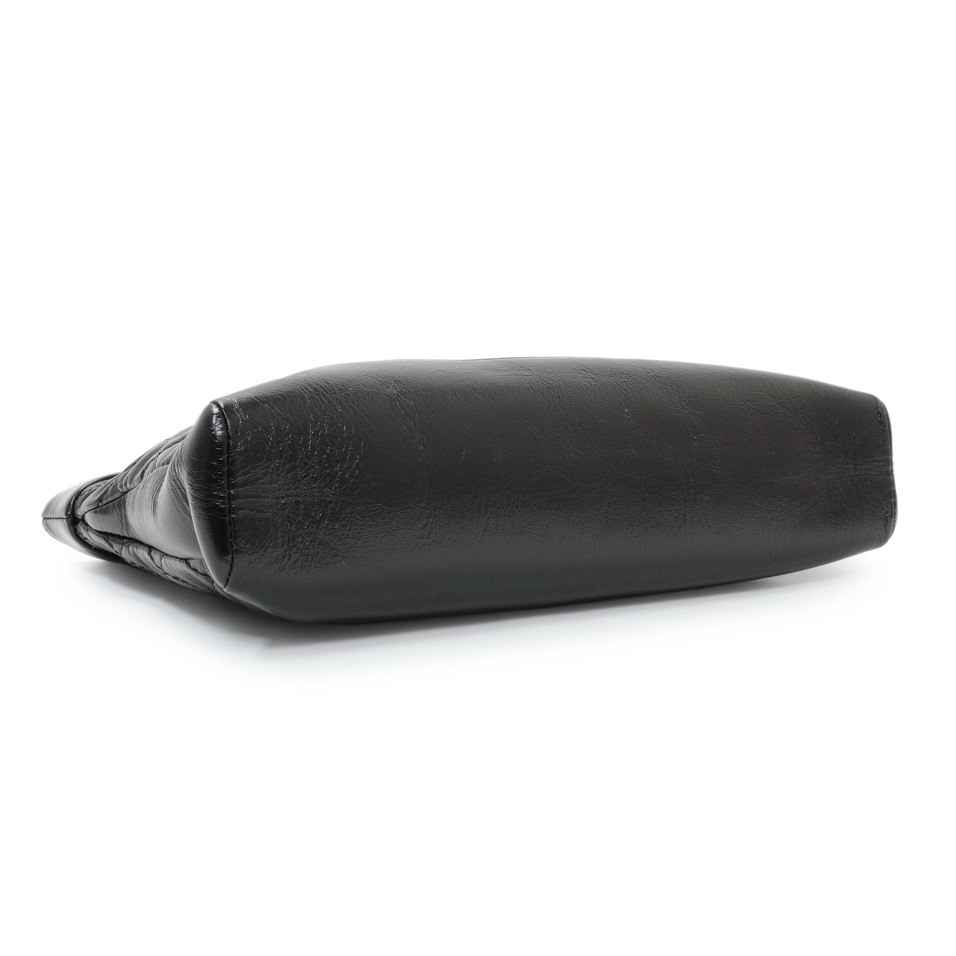Exclusive Chanel Black Shiny Crumpled Calfskin Quilted Mini 31 Shopping Bag — Back View