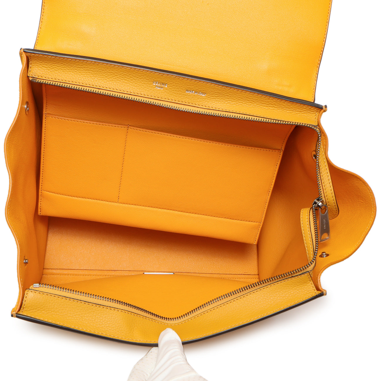 Exclusive Celine Yellow Drummed Calfskin Suede Medium Trapeze — Top View