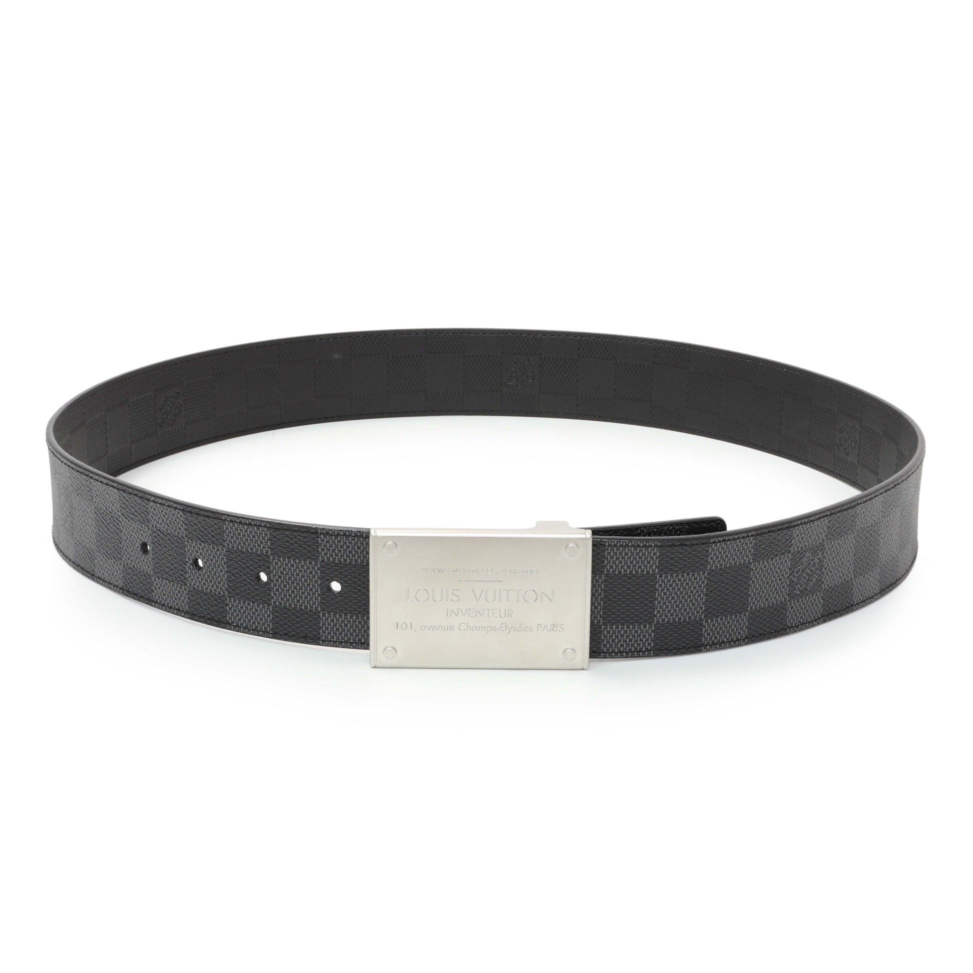 Exclusive Louis Vuitton Damier Graphite Neo Inventeur Reversible Belt — Front View