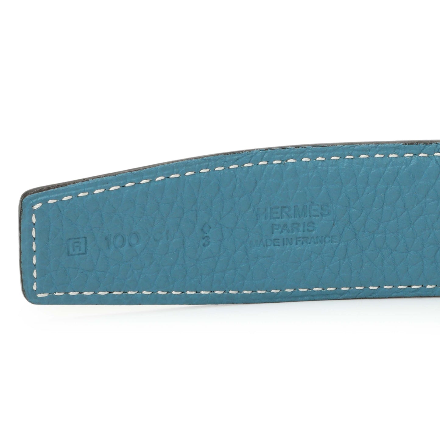 Exclusive Hermes Black/Blue Box/Togo H Belt — Top View