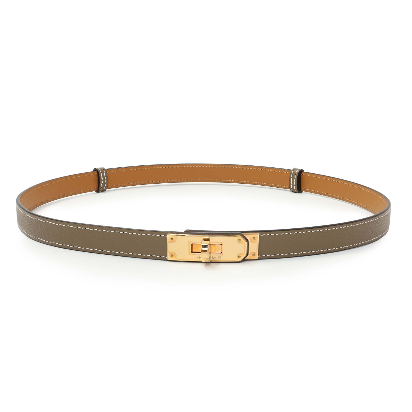 Exclusive Hermes Etoupe Epsom Kelly Belt — Front View
