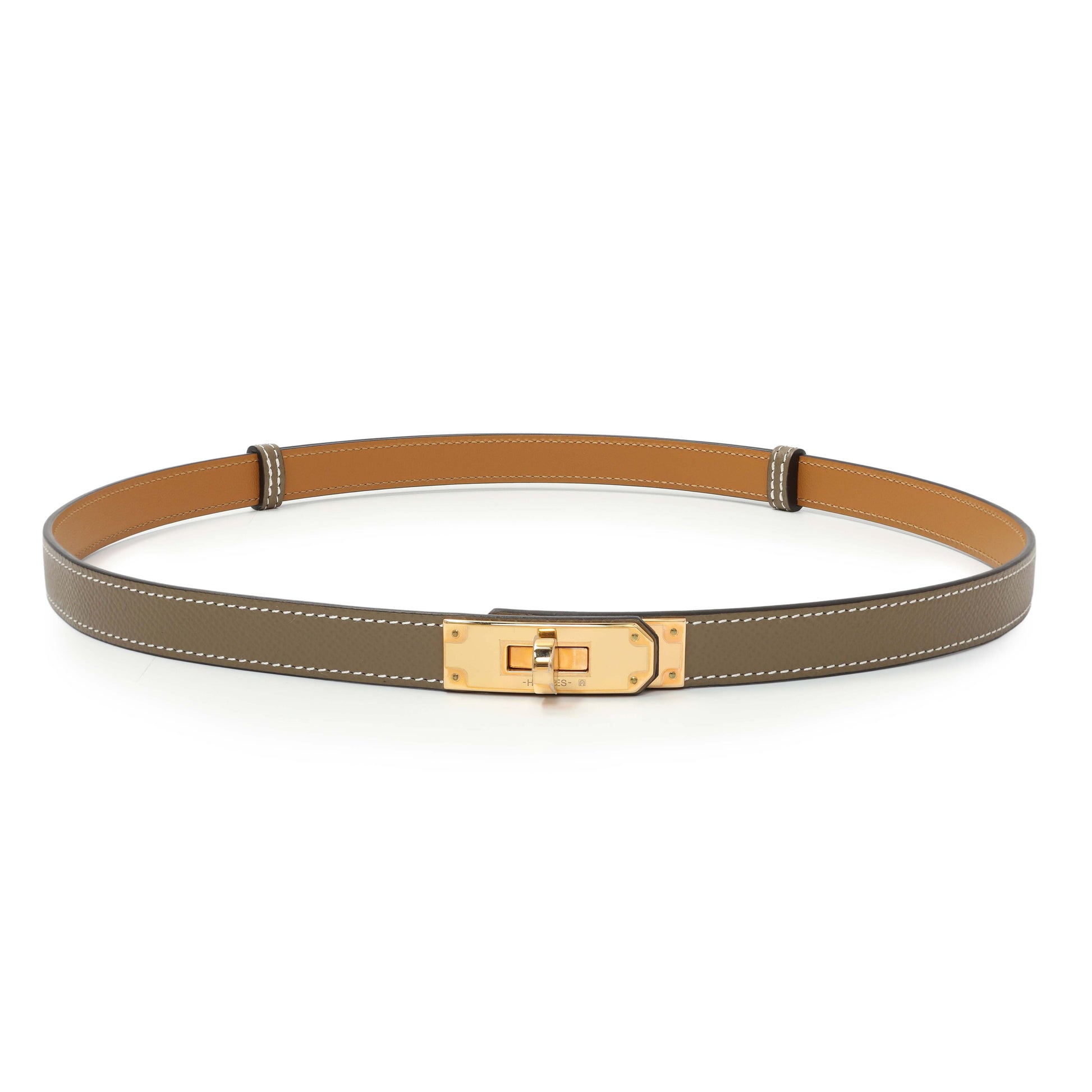 Exclusive Hermes Etoupe Epsom Kelly Belt — Front View