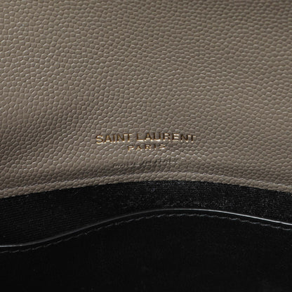 Exclusive Saint Laurent Taupe Grey Grain De Poudre Envelope Chain Wallet — Detail View
