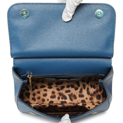 Exclusive Dolce & Gabbana Blue Grained Calfskin Medium Miss Sicily Satchel — Top View