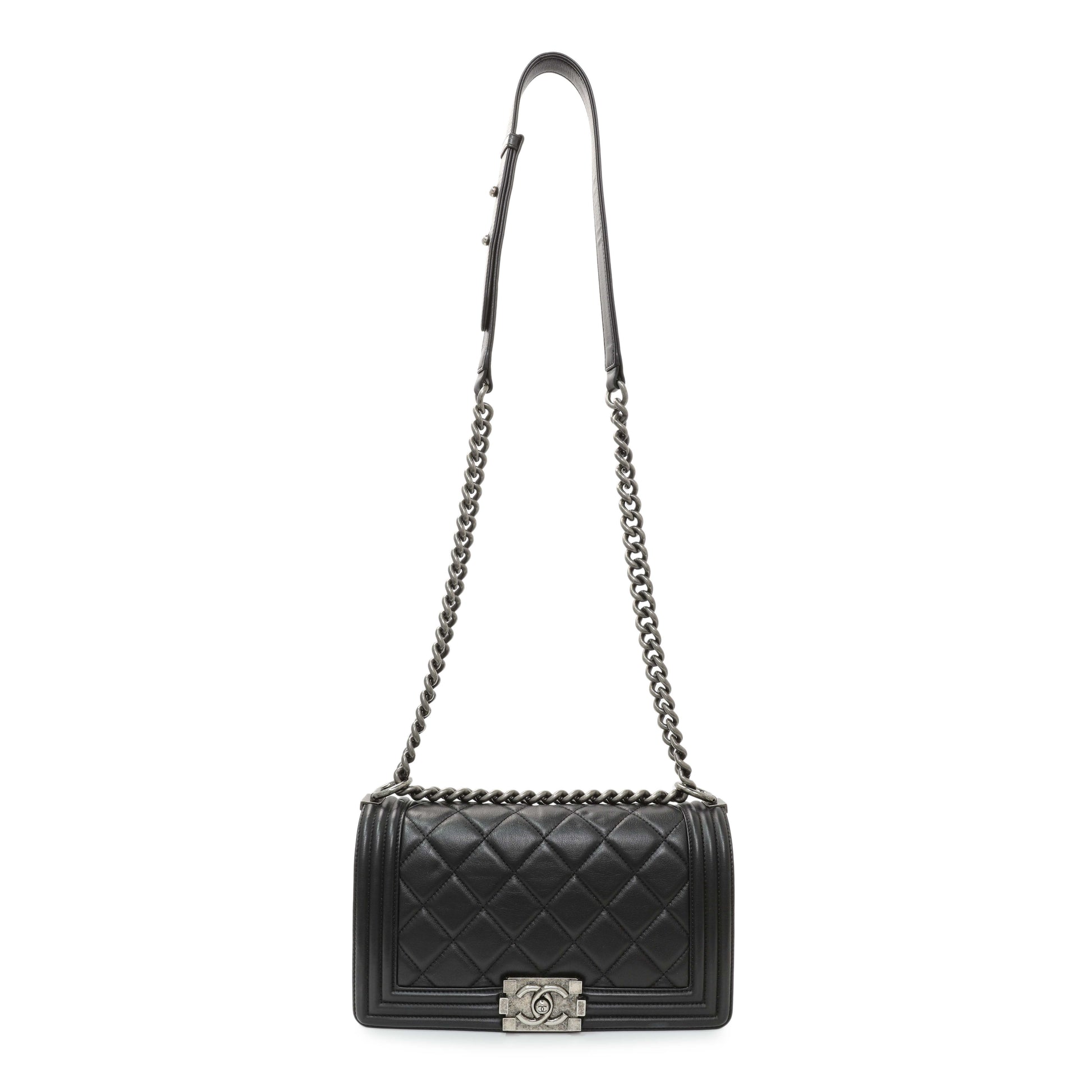 Exclusive Chanel Black Quilted Lambskin Medium Boy Flap — Front View