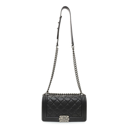 Exclusive Chanel Black Quilted Lambskin Medium Boy Flap — Front View