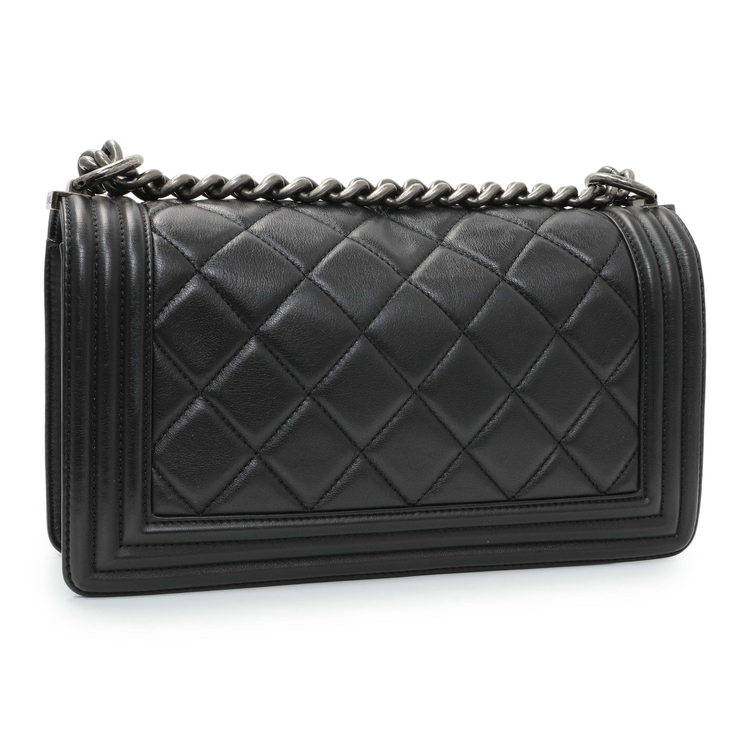 Exclusive Chanel Black Quilted Lambskin Medium Boy Flap — Back View