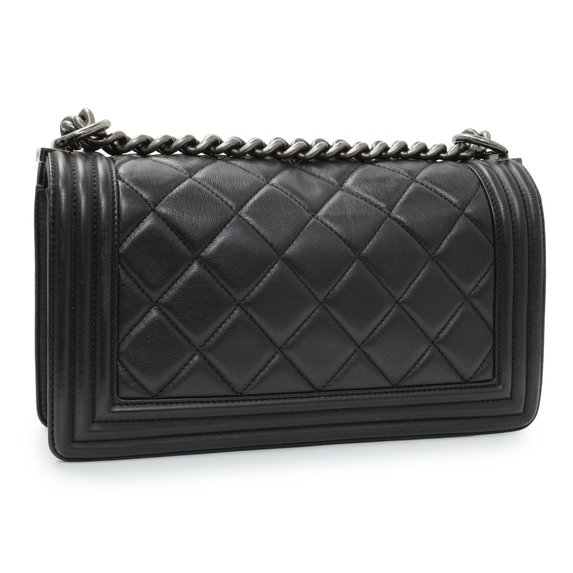 Exclusive Chanel Black Quilted Lambskin Medium Boy Flap — Back View