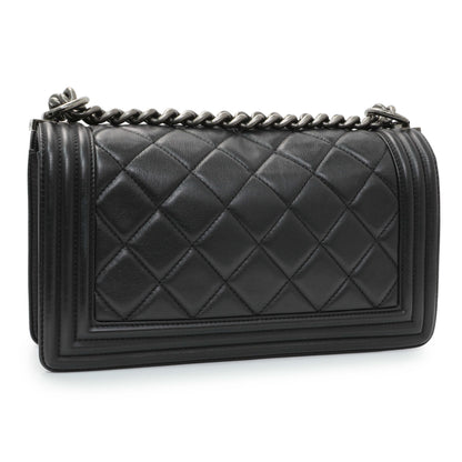 Exclusive Chanel Black Quilted Lambskin Medium Boy Flap — Back View