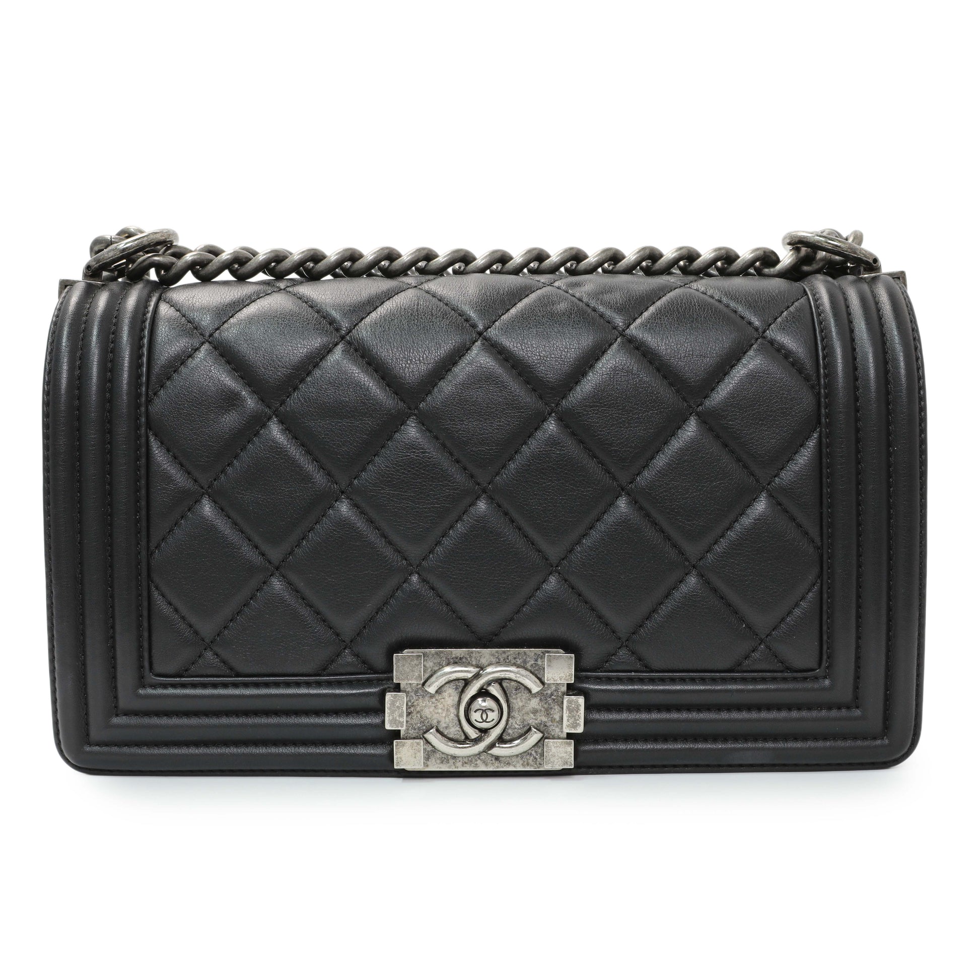 Exclusive Chanel Black Quilted Lambskin Medium Boy Flap — Side View