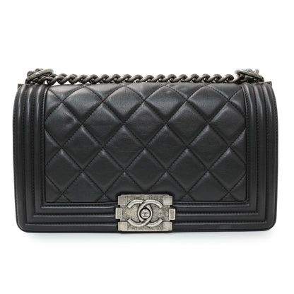 Exclusive Chanel Black Quilted Lambskin Medium Boy Flap — Side View