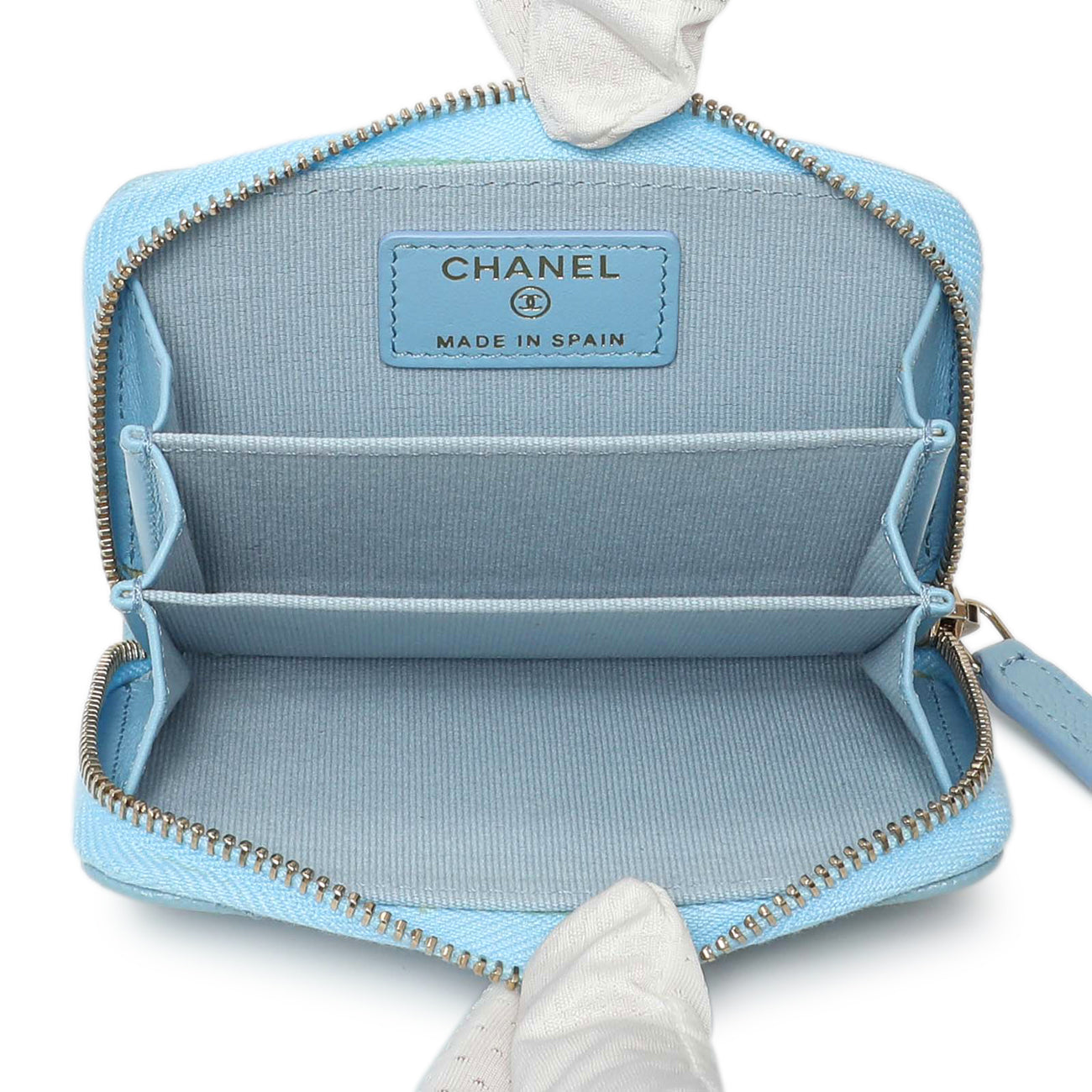 Exclusive Chanel Blue Quilted Caviar Zip Coin Purse — Top View