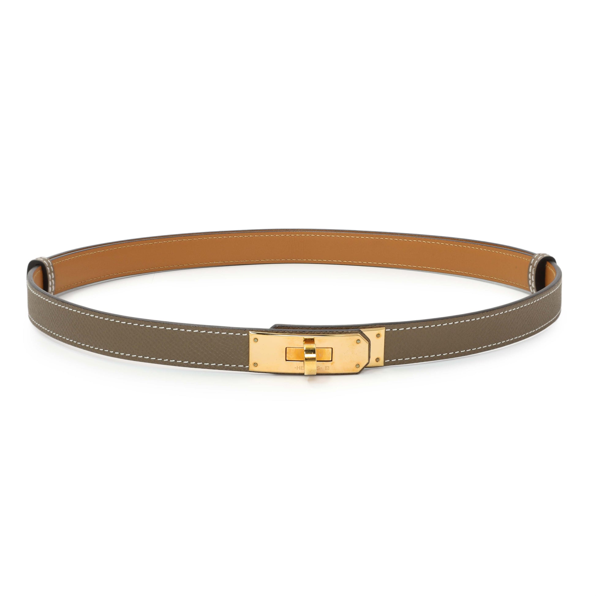 Exclusive Hermes Etoupe Epsom Kelly Belt — Front View
