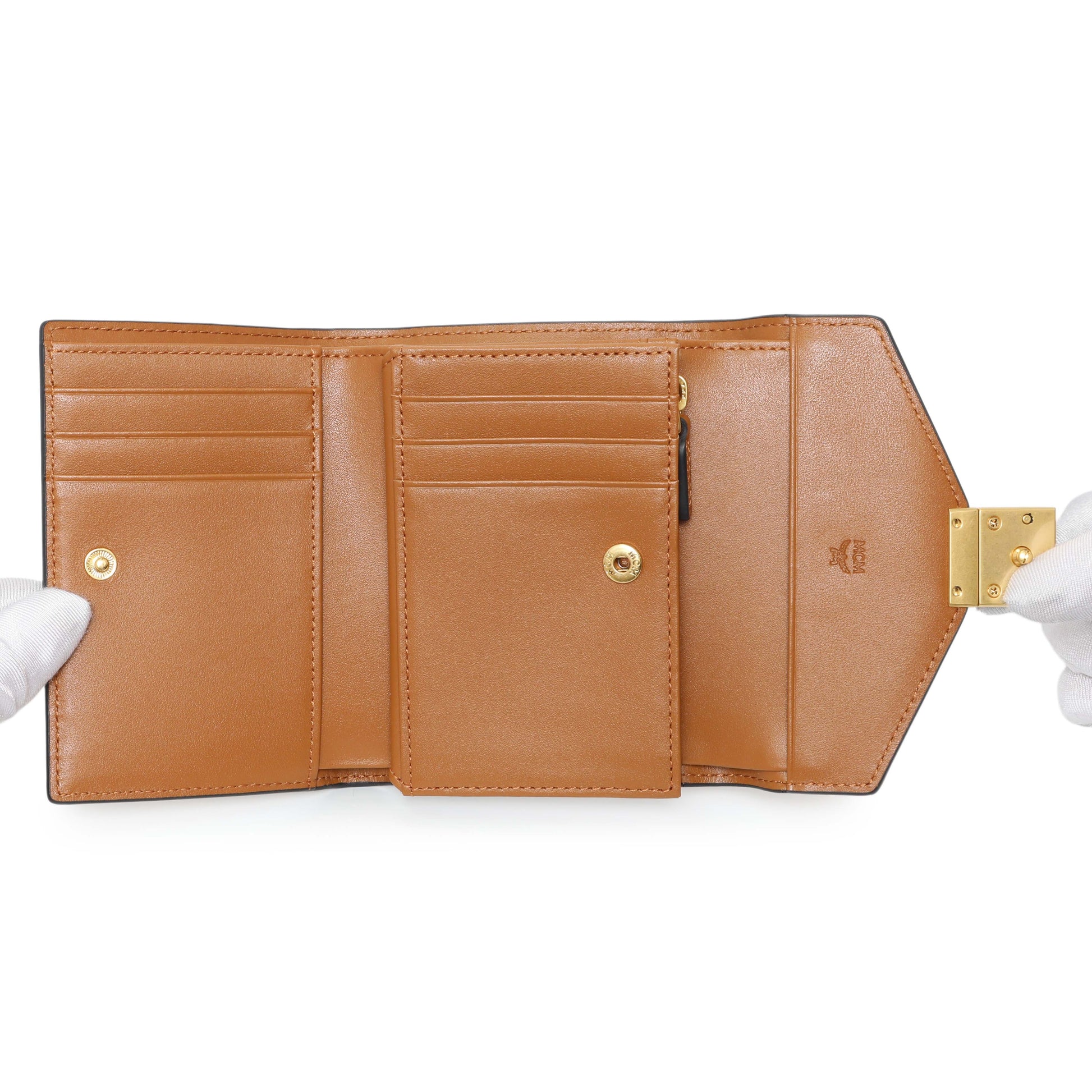 Exclusive MCM Cognac Visetos Tracy Wallet — Top View