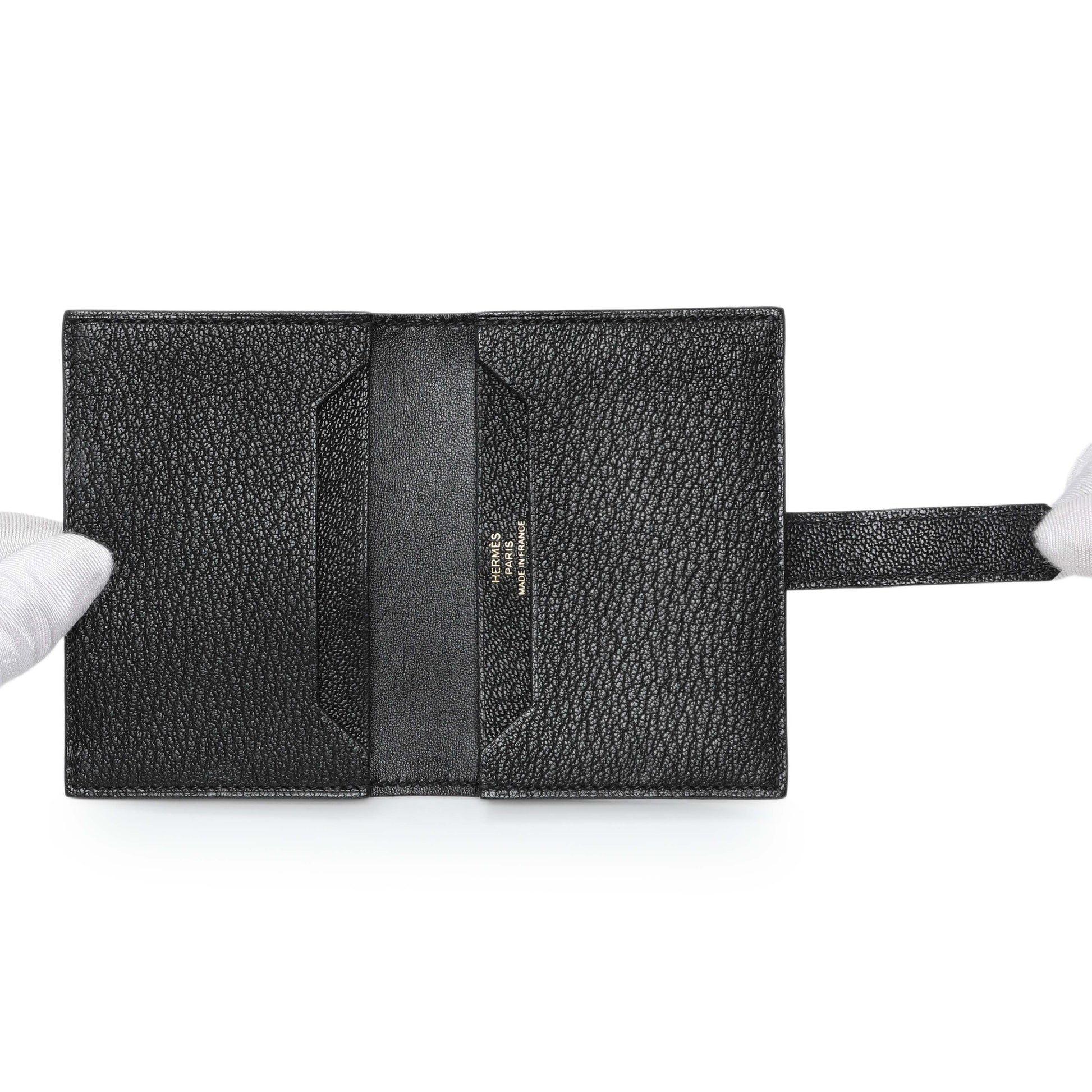 Exclusive Hermes Black Chevre Mysore Bearn Card Holder Wallet — Top View
