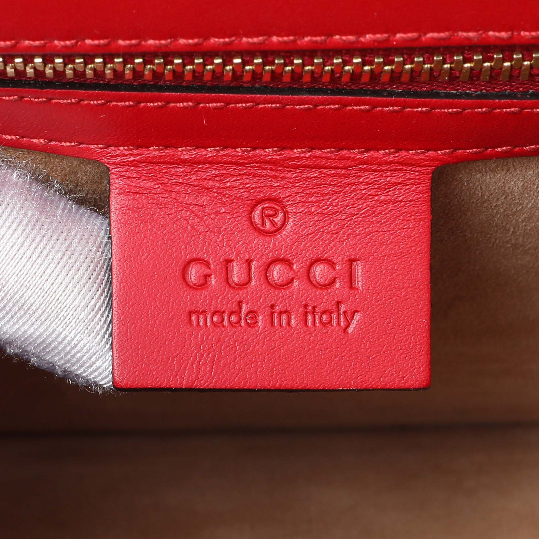 Exclusive Gucci Hibiscus Red Calfskin Small Sylvie Shoulder Bag — Detail View