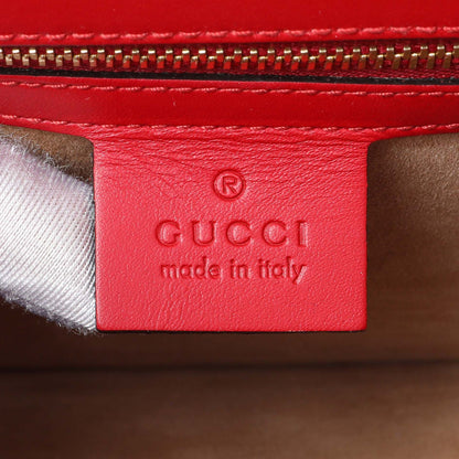 Exclusive Gucci Hibiscus Red Calfskin Small Sylvie Shoulder Bag — Detail View