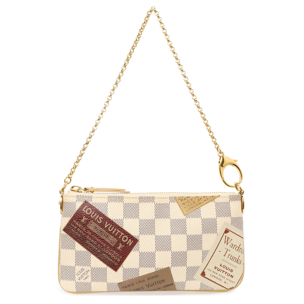 Exclusive Louis Vuitton Damier Azur Trunks Labels Pochette Milla MM — Front View