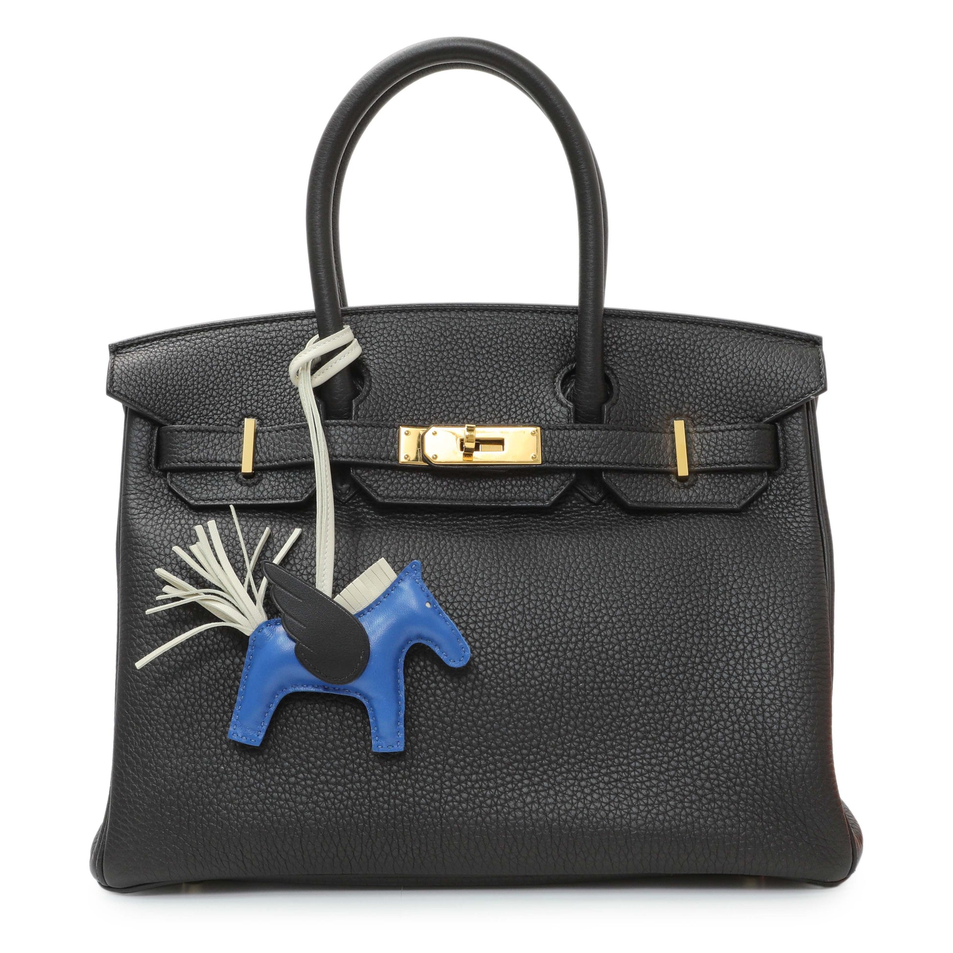 Exclusive Hermes Milo Blue Black Lambskin Grigri Rodeo Pegase Horse Bag Charm PM — Top View
