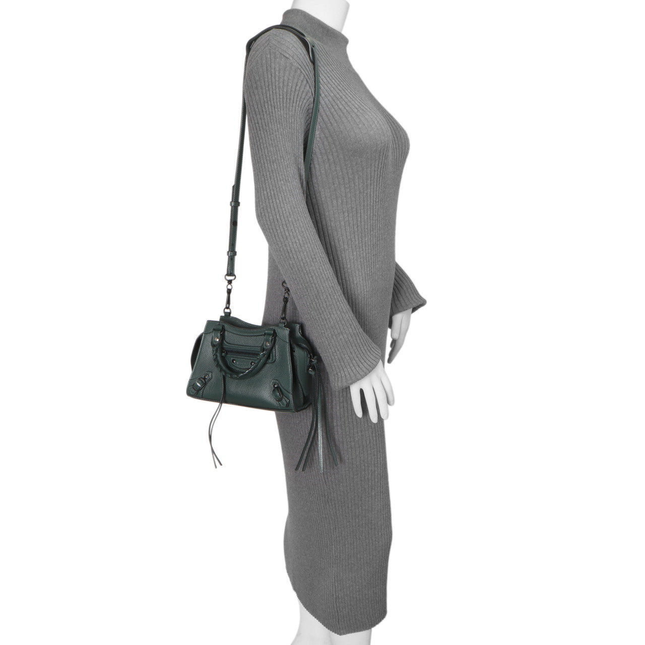 Exclusive Balenciaga Forest Green Calfskin Neo Classic Mini City — Lifestyle View