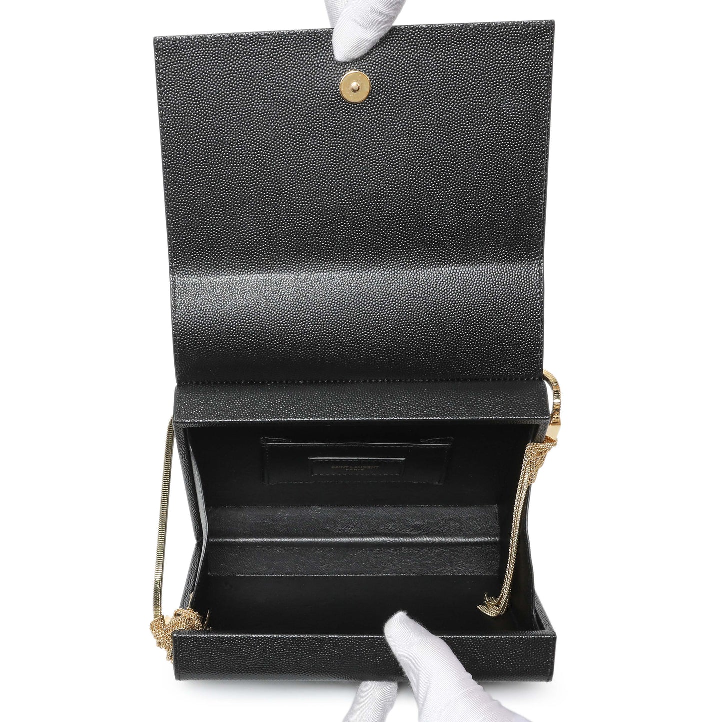 Exclusive Saint Laurent Black Grain de Poudre Monogram Kate Box Chain Crossbody Bag — Top View