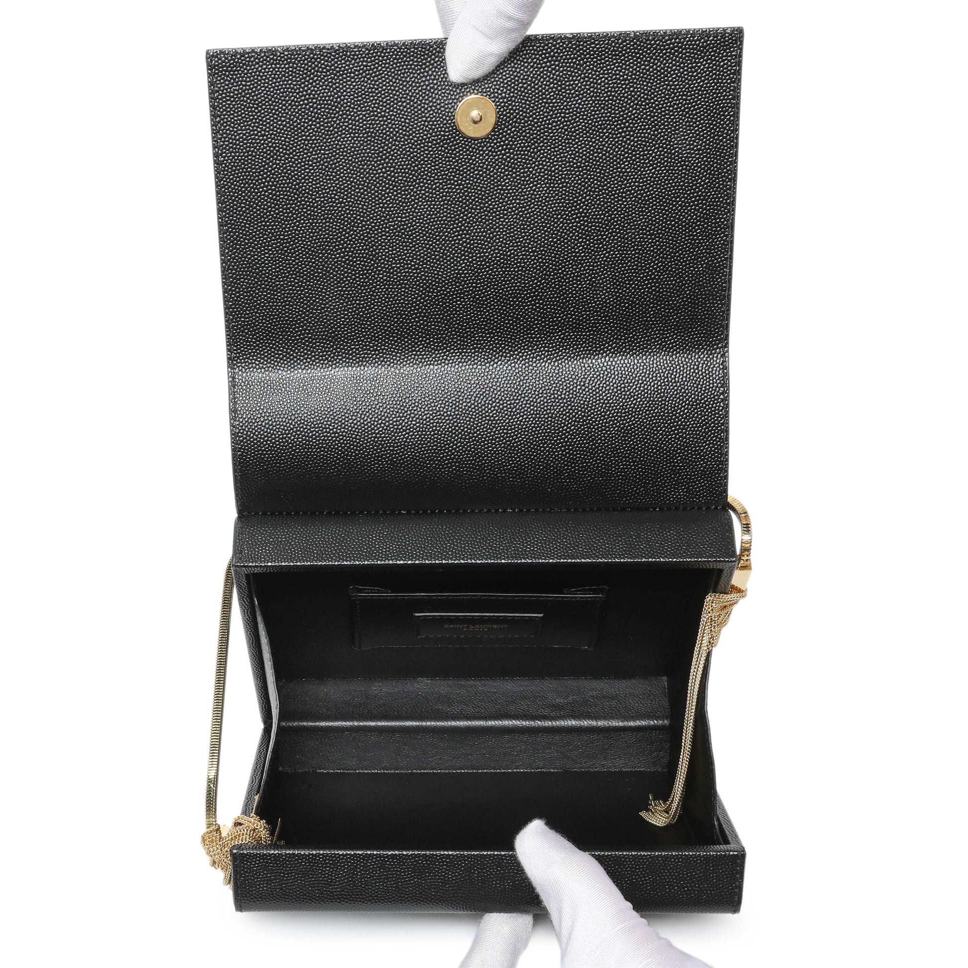 Exclusive Saint Laurent Black Grain de Poudre Monogram Kate Box Chain Crossbody Bag — Top View