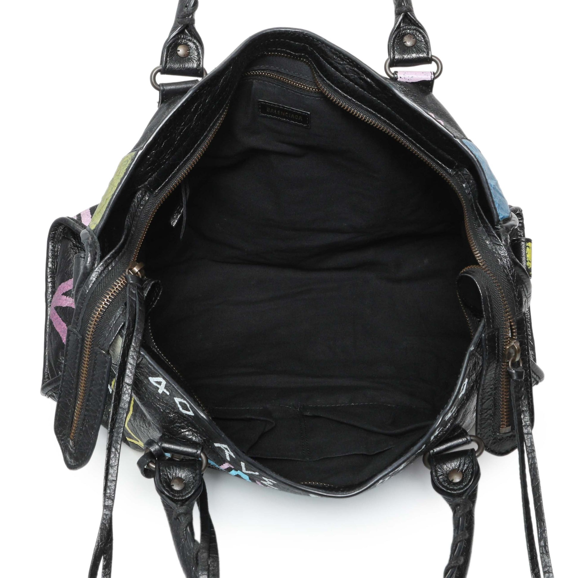 Exclusive Balenciaga Black Agneau Graffiti All Over Classic Hardware City — Alternate View 8