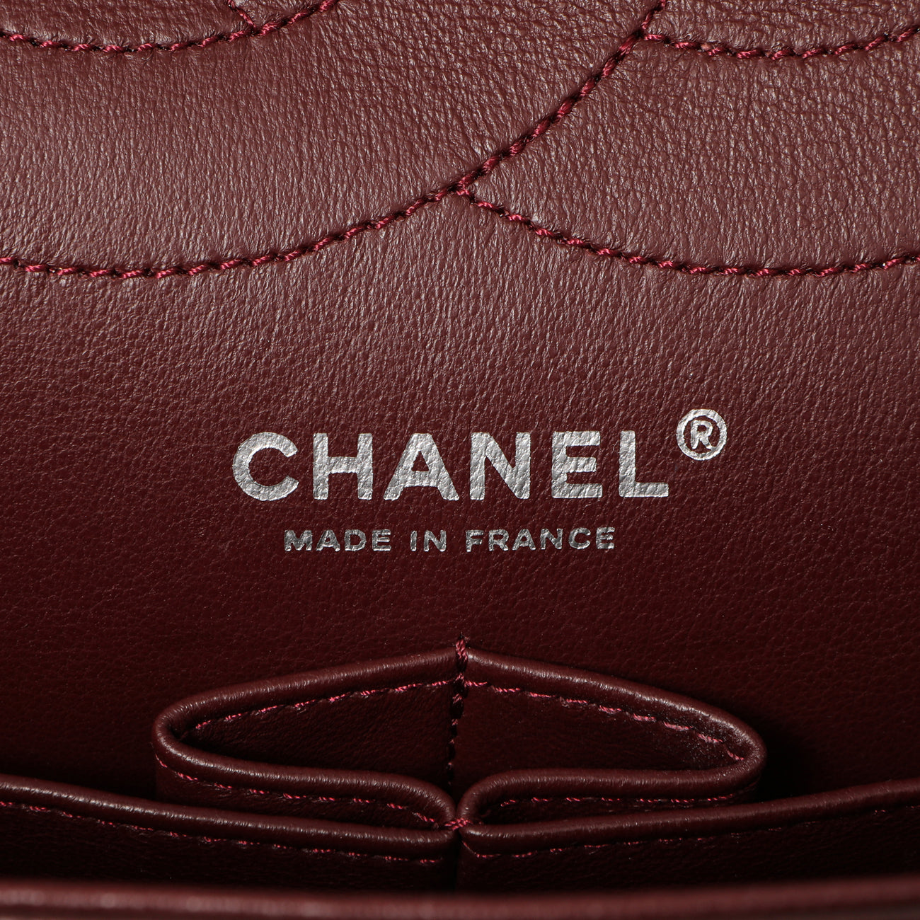 Exclusive Chanel Burgundy Quilted Patent 2.55 Reissue 227 — Detail View