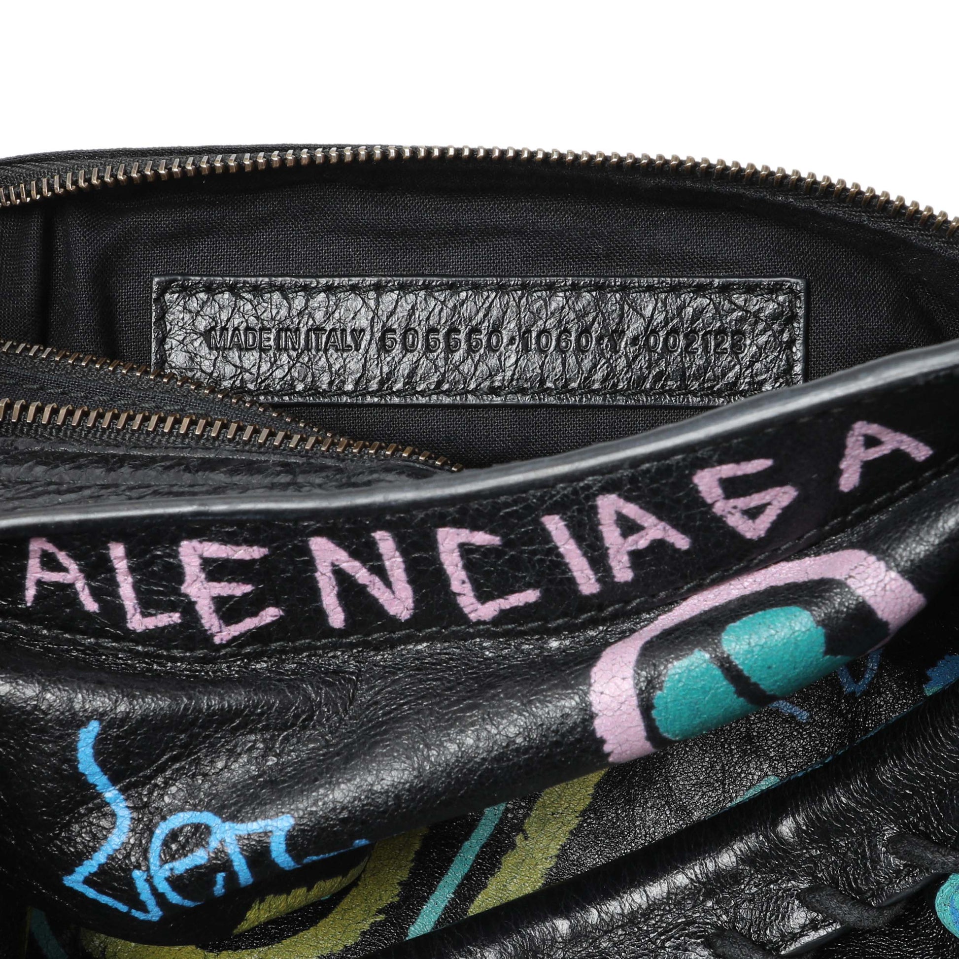 Exclusive Balenciaga Black Agneau Graffiti All Over Classic Hardware City — Alternate View 10