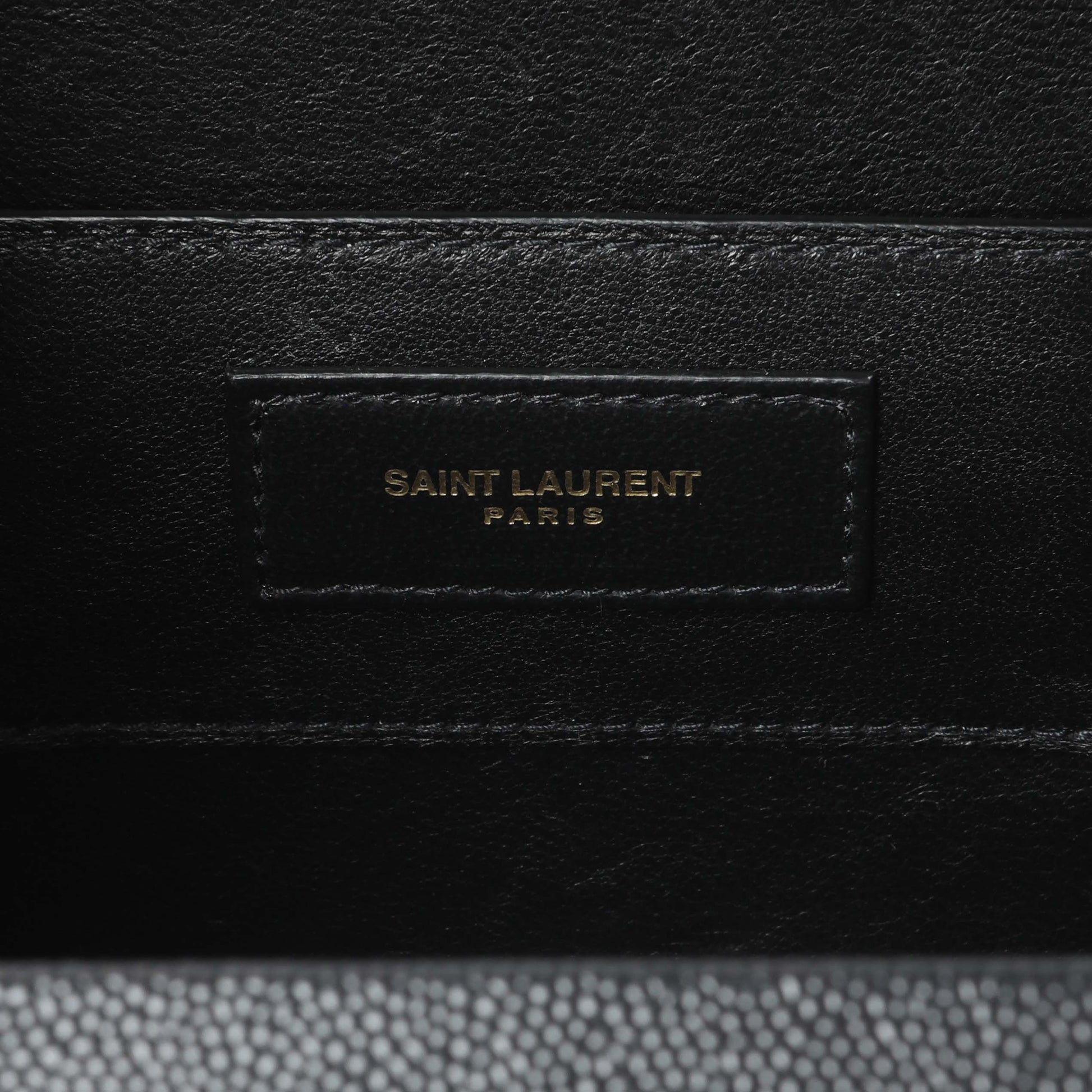 Exclusive Saint Laurent Black Grain de Poudre Monogram Kate Box Chain Crossbody Bag — Detail View