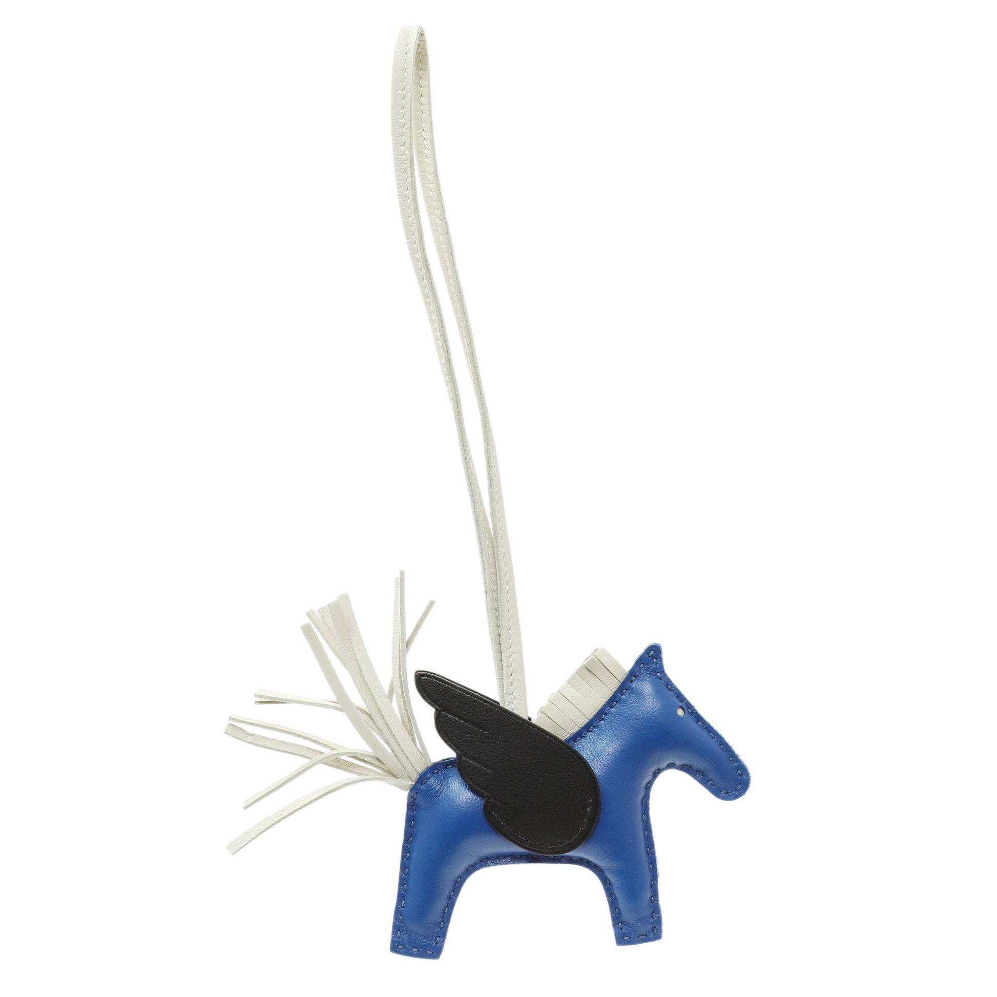 Exclusive Hermes Milo Blue Black Lambskin Grigri Rodeo Pegase Horse Bag Charm PM — Front View