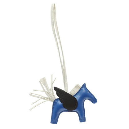 Exclusive Hermes Milo Blue Black Lambskin Grigri Rodeo Pegase Horse Bag Charm PM — Front View