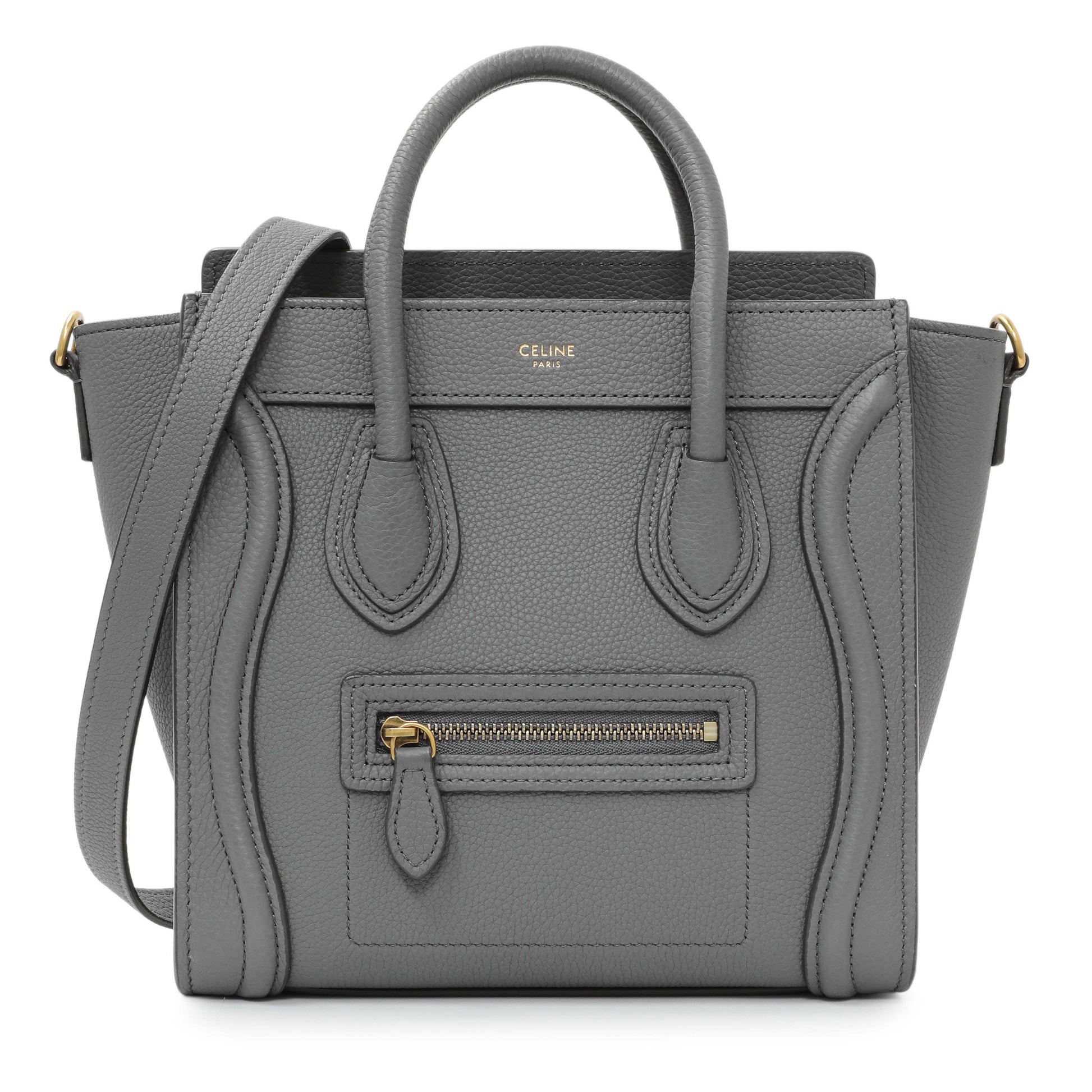 Exclusive Celine Kohl Drummed Calfskin Nano Luggage — Front View