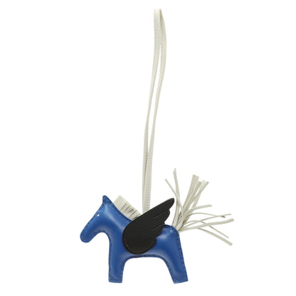 Exclusive Hermes Milo Blue Black Lambskin Grigri Rodeo Pegase Horse Bag Charm PM — Side View