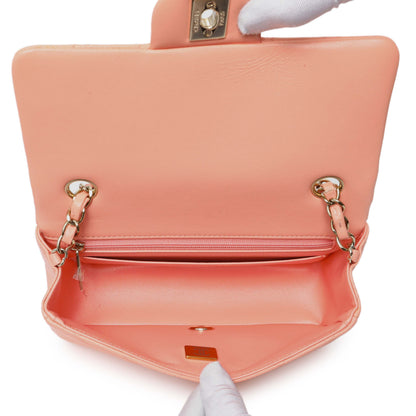 Exclusive Chanel Light Orange Lambskin Mini Rectangular Classic Flap Bag — Alternate View 8