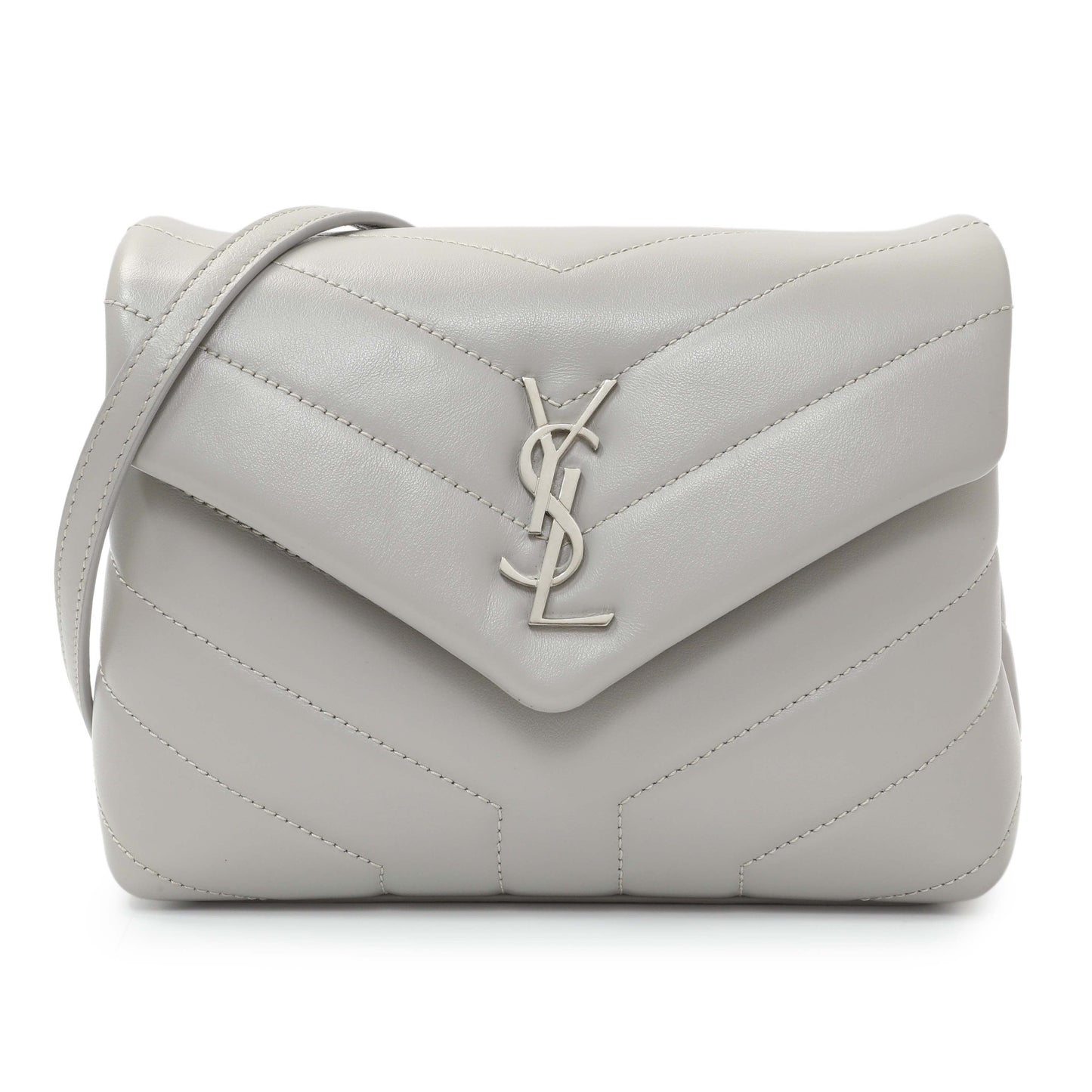 Exclusive Saint Laurent Grey Calfskin Monogram Toy Loulou Crossbody — Front View